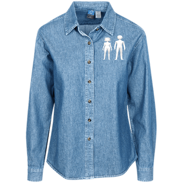 man and woman LSP10 Port Authority Women's LS Denim Shirt