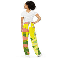 All-over print unisex wide-leg pants pink yellow