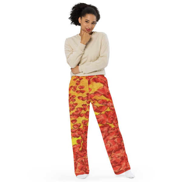 All-over print unisex wide-leg pants yellow red
